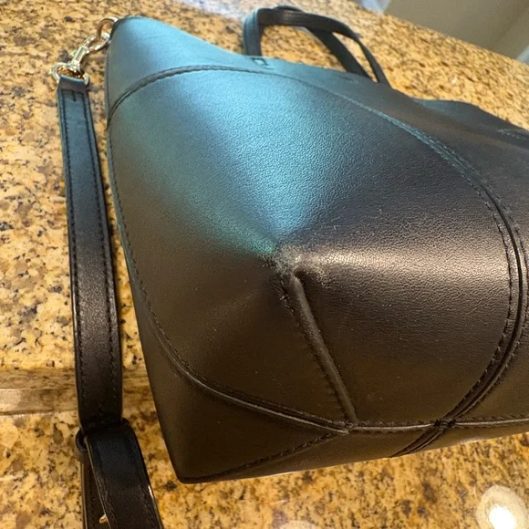 Tory Burch Block T Mini Tote Bag Black Leather 2-way Crossbody Handles - Picture 13 of 16